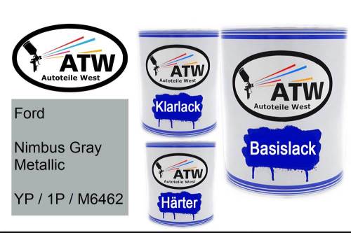 Ford, Nimbus Gray Metallic, YP / 1P / M6462: 1L Lackdose + 1L Klarlack + 500ml Härter - Set, von ATW Autoteile West.